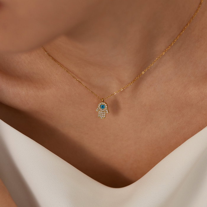 Colier inox cu Mana Fecioarei Maria si Ochi de Deochi [2]