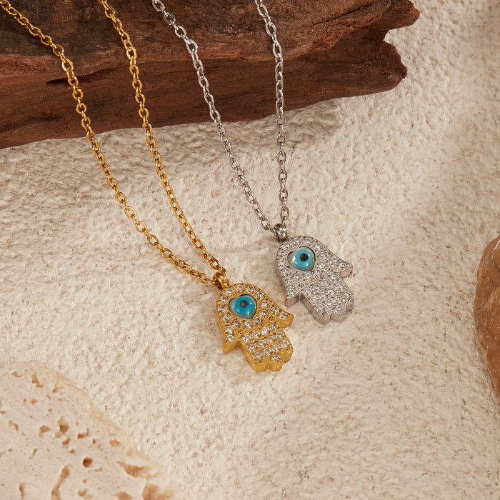 Colier inox cu Mana Fecioarei Maria si Ochi de Deochi [8]