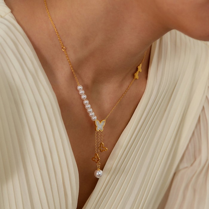 Colier inox cu perle si fluturasi [6]