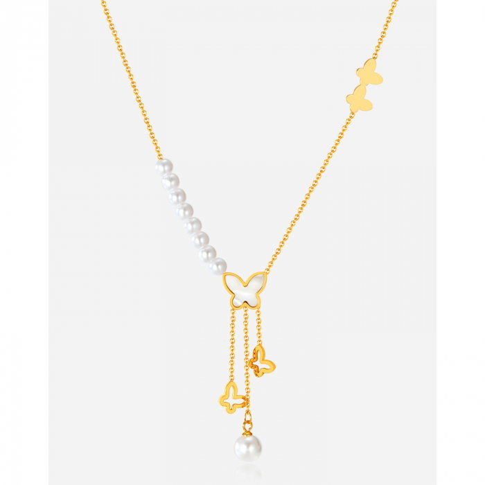 Colier inox cu perle si fluturasi [8]