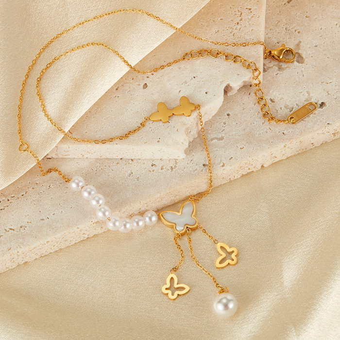 Colier inox cu perle si fluturasi [14]