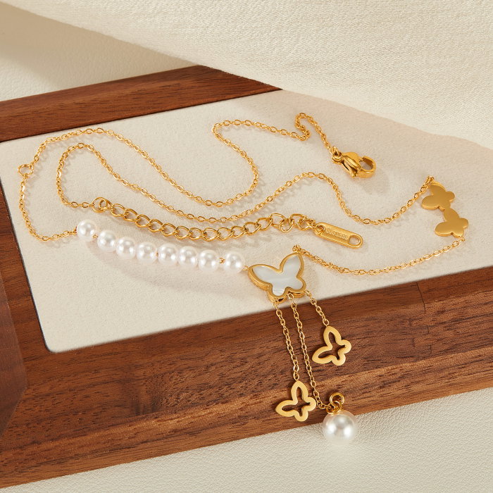 Colier inox cu perle si fluturasi [9]