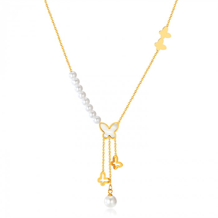 Colier inox cu perle si fluturasi [1]