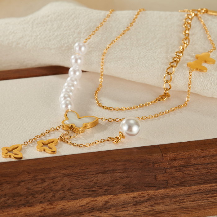 Colier inox cu perle si fluturasi [5]