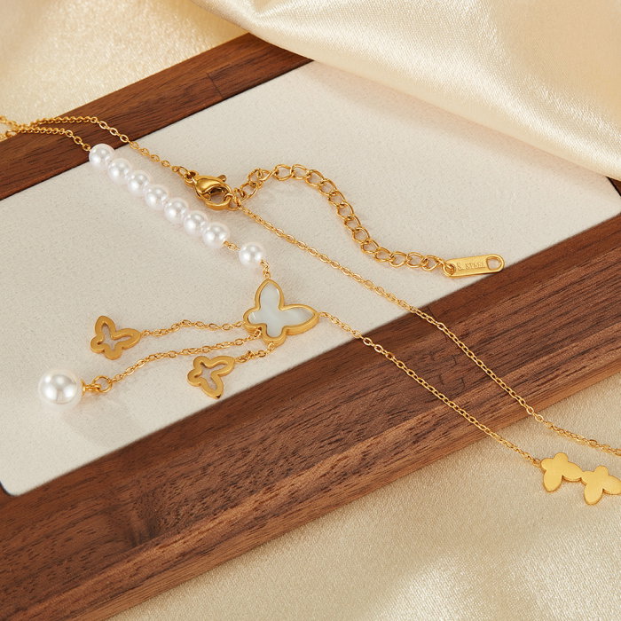 Colier inox cu perle si fluturasi [3]