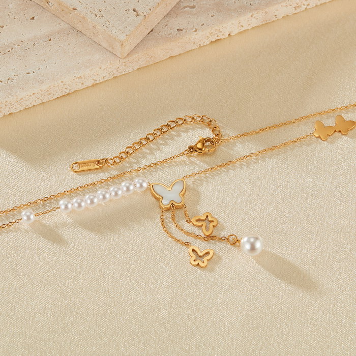 Colier inox cu perle si fluturasi [2]