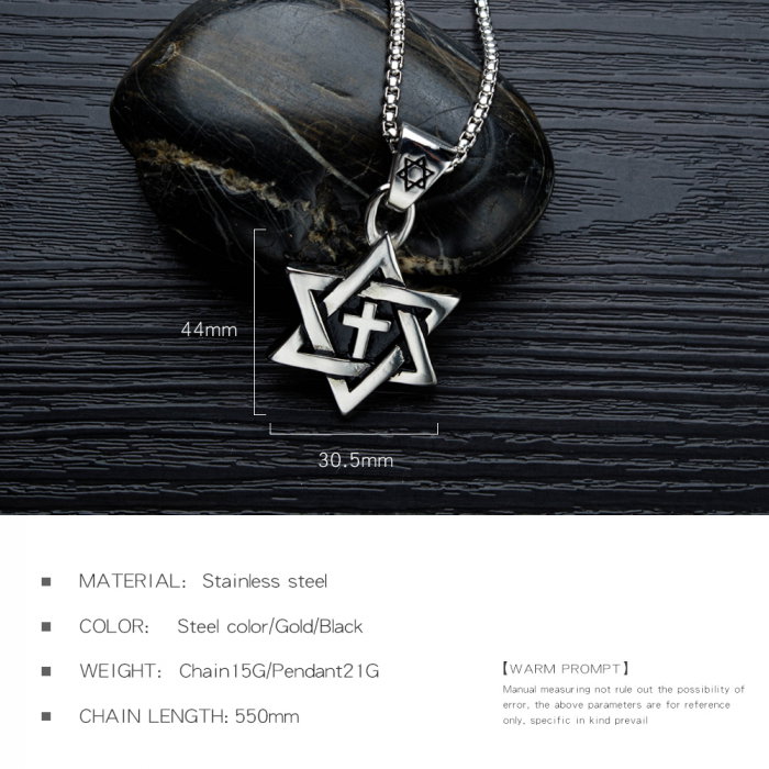 Colier inox cu Steaua lui David si Cruce [3]