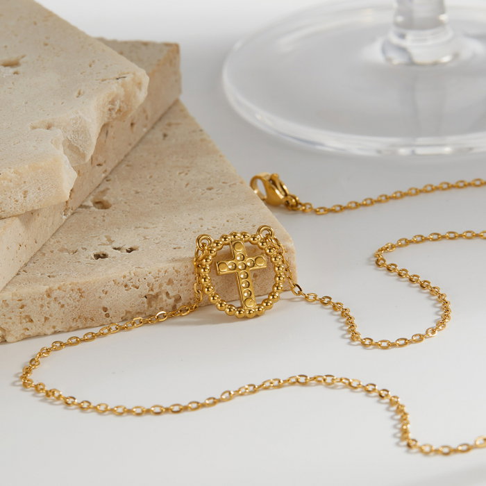 Colier inox cu zirconii si cruce [6]