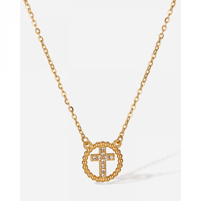 Colier inox cu zirconii si cruce [15]