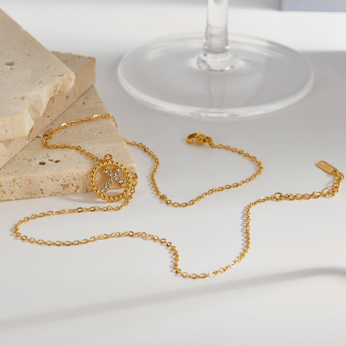 Colier inox cu zirconii si cruce [11]