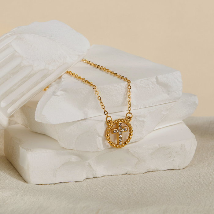 Colier inox cu zirconii si cruce [13]