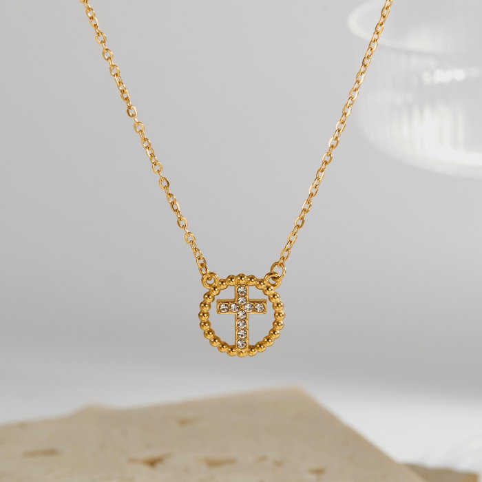 Colier inox cu zirconii si cruce [9]