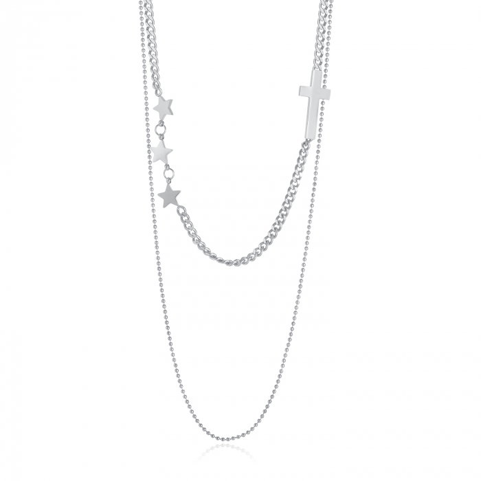 Colier inox dublu cu cruce si stelute [1]
