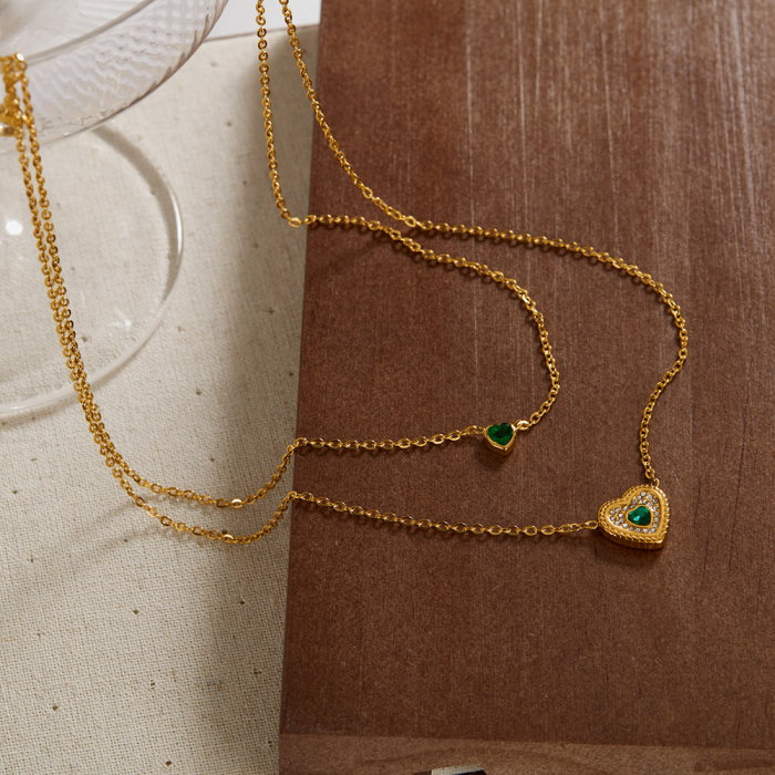 Colier inox dublu cu inimioare si zirconii [7]