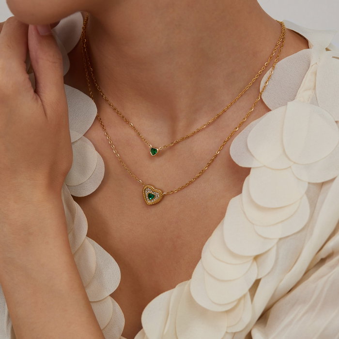 Colier inox dublu cu inimioare si zirconii [12]