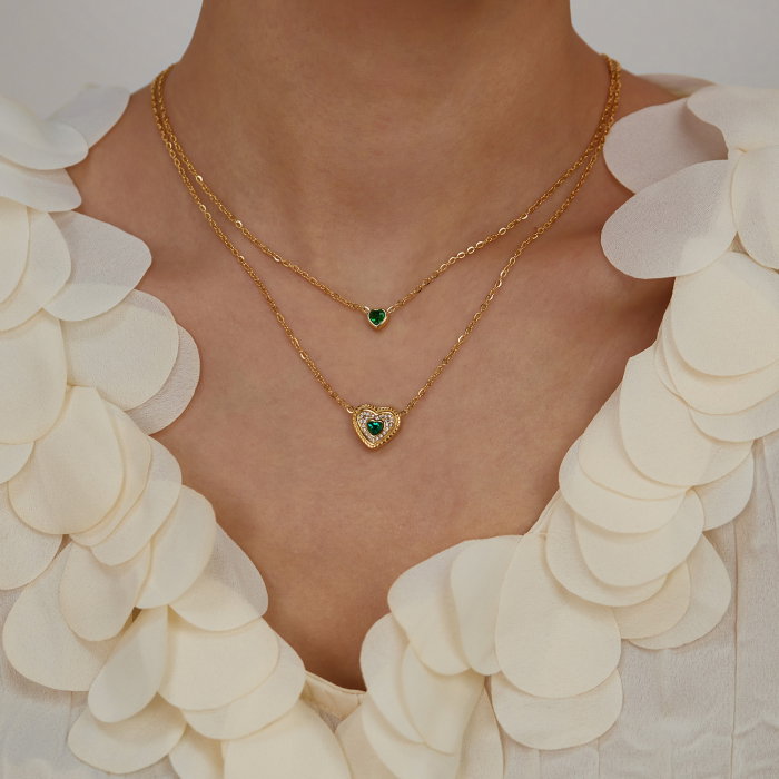 Colier inox dublu cu inimioare si zirconii [11]