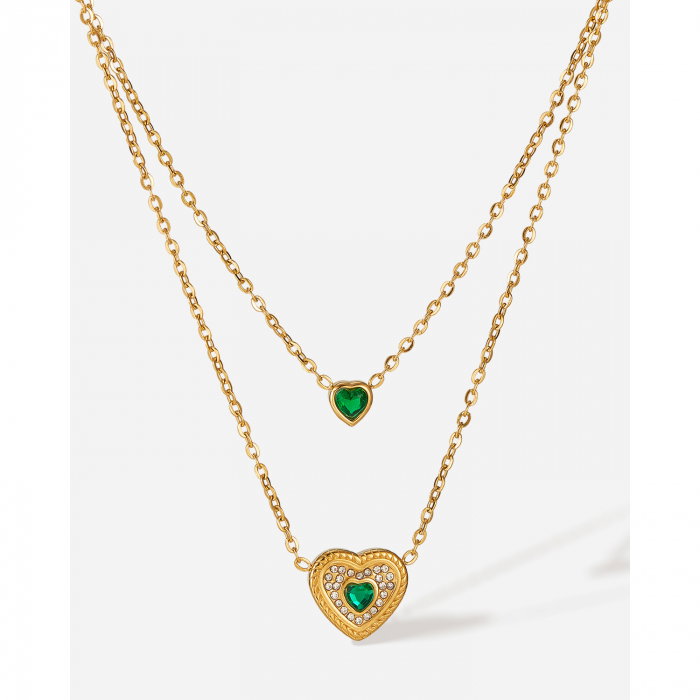 Colier inox dublu cu inimioare si zirconii [8]