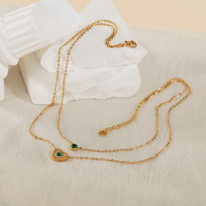 Colier inox dublu cu inimioare si zirconii [2]