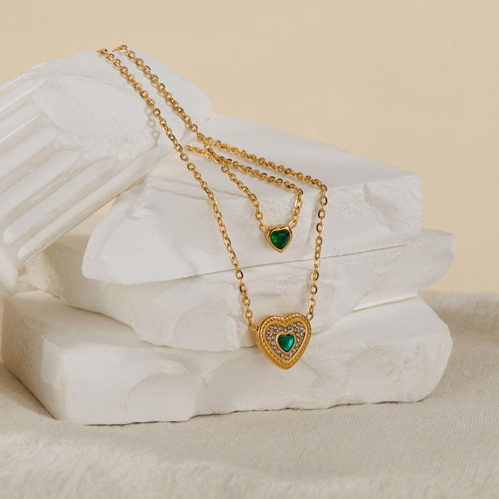 Colier inox dublu cu inimioare si zirconii [14]