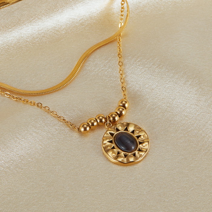 Colier inox dublu cu ochi de pisica [2]