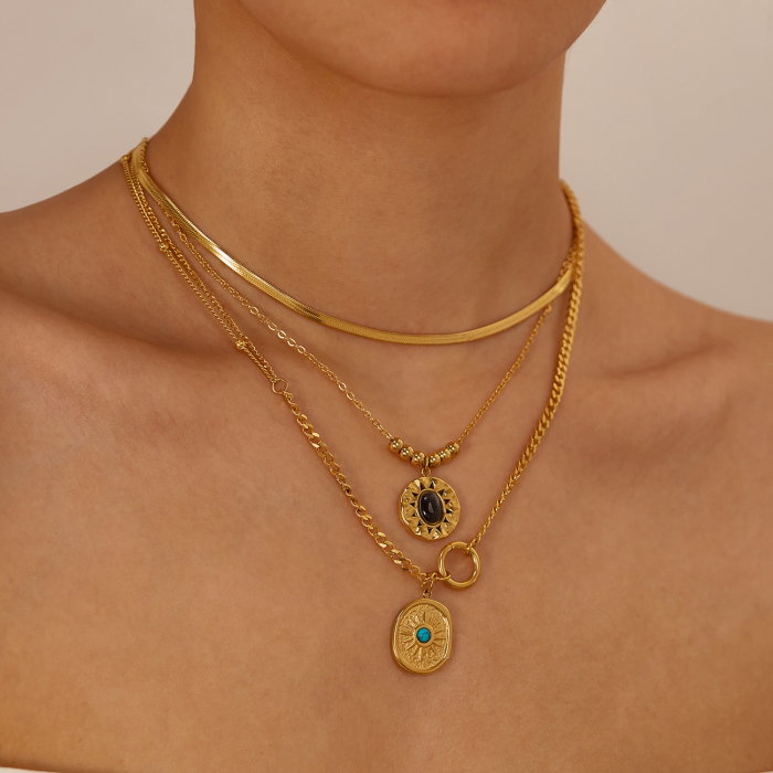 Colier inox dublu cu ochi de pisica [9]