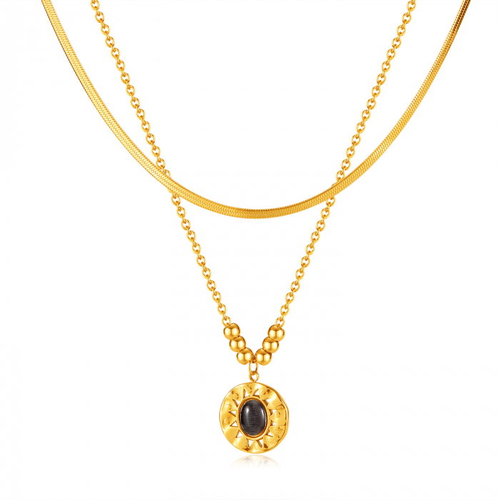 Colier inox dublu cu ochi de pisica [1]