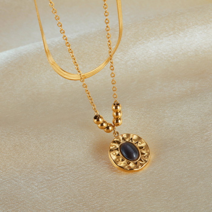 Colier inox dublu cu ochi de pisica [4]