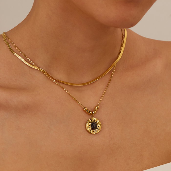 Colier inox dublu cu ochi de pisica [5]