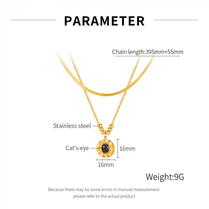 Colier inox dublu cu ochi de pisica [6]