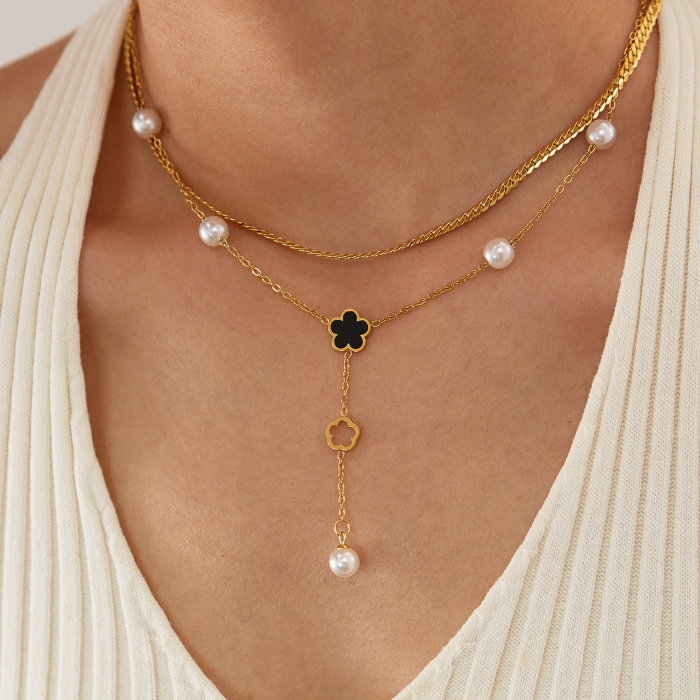 Colier inox dublu cu perle [10]