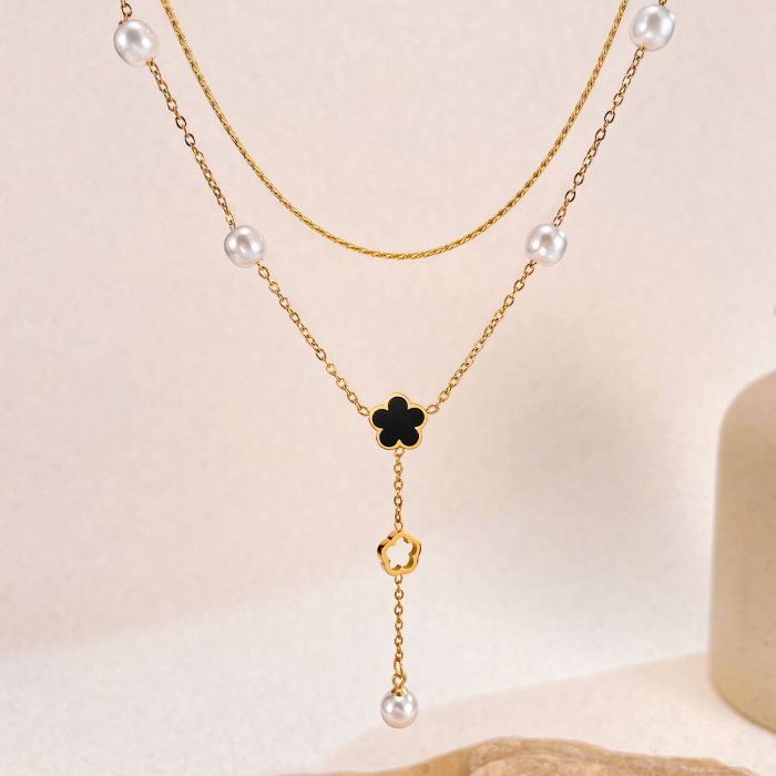 Colier inox dublu cu perle [12]