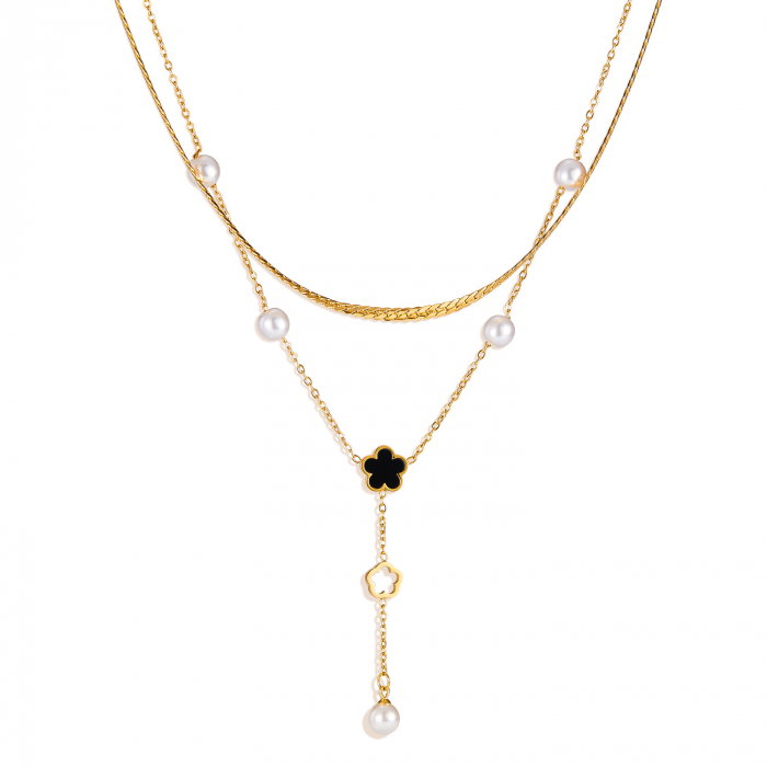 Colier inox dublu cu perle [1]