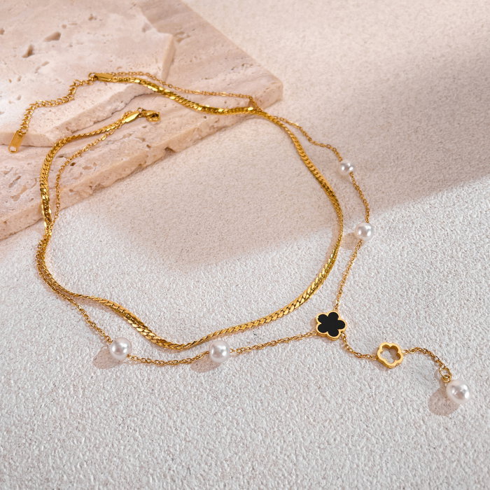 Colier inox dublu cu perle [11]