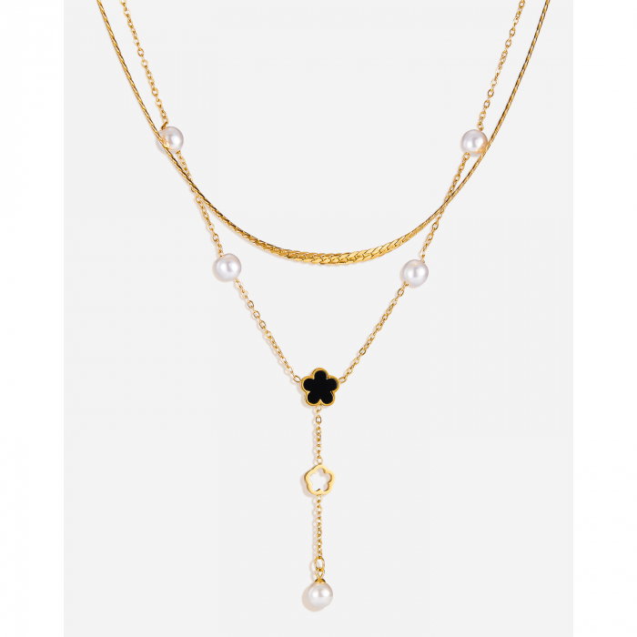 Colier inox dublu cu perle [15]