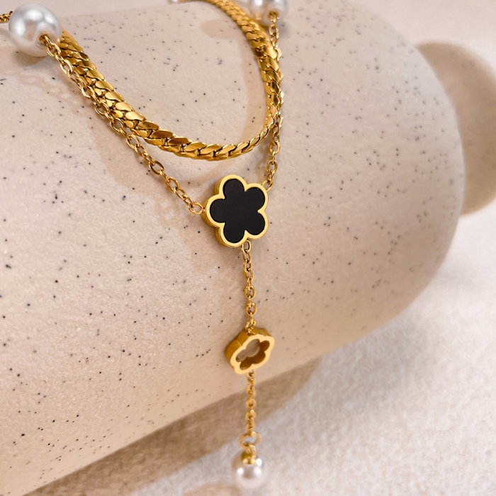 Colier inox dublu cu perle [4]