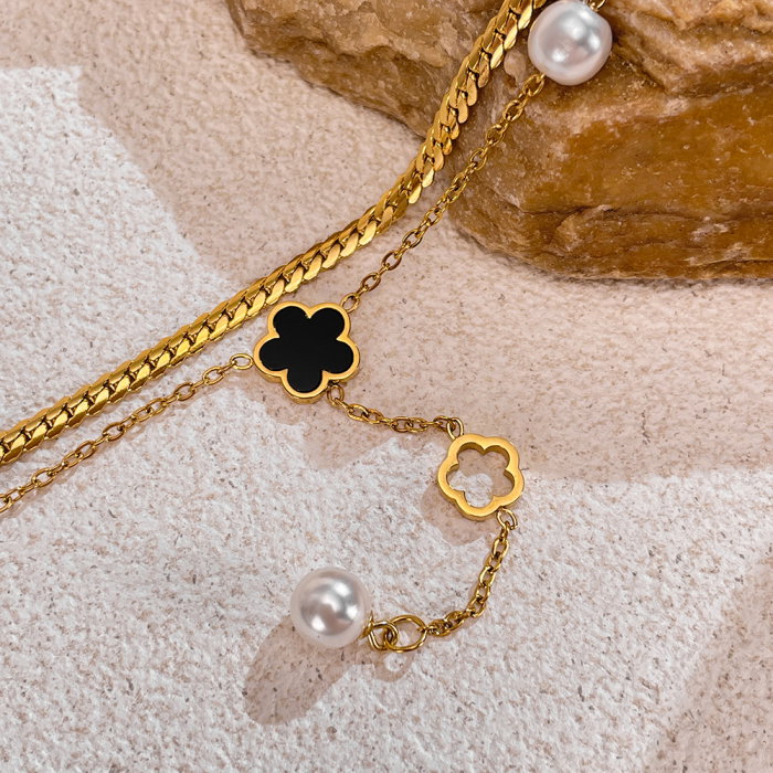 Colier inox dublu cu perle [6]