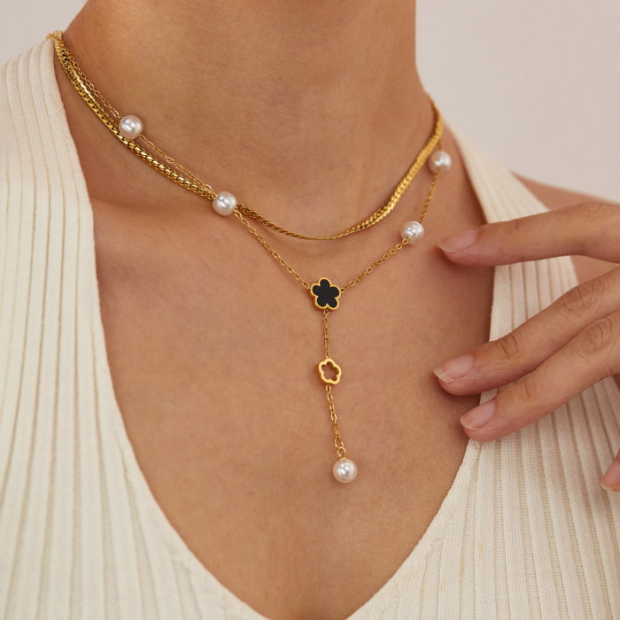 Colier inox dublu cu perle [13]