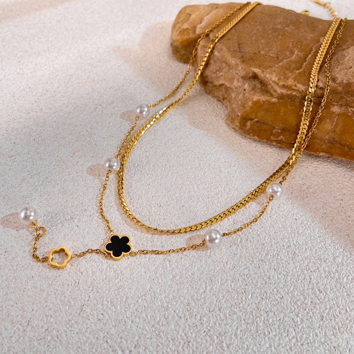 Colier inox dublu cu perle [8]