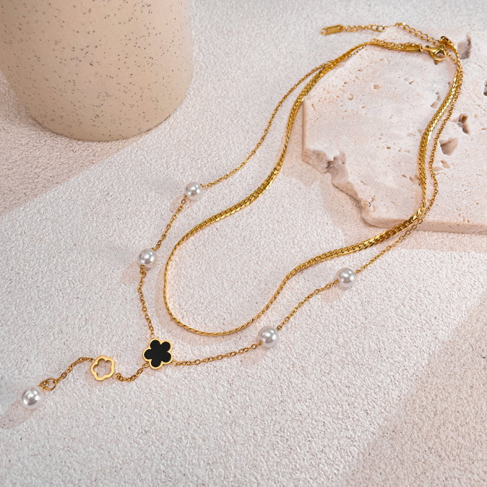 Colier inox dublu cu perle [3]