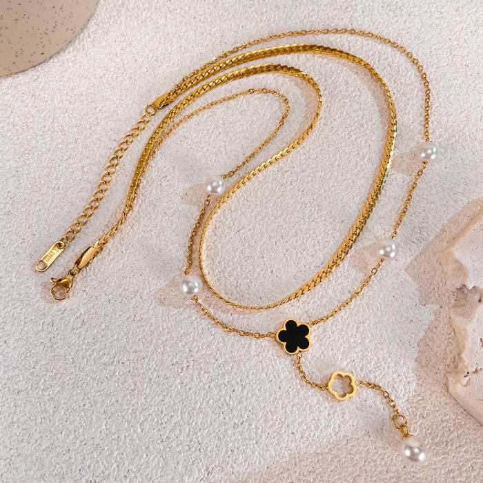 Colier inox dublu cu perle [14]