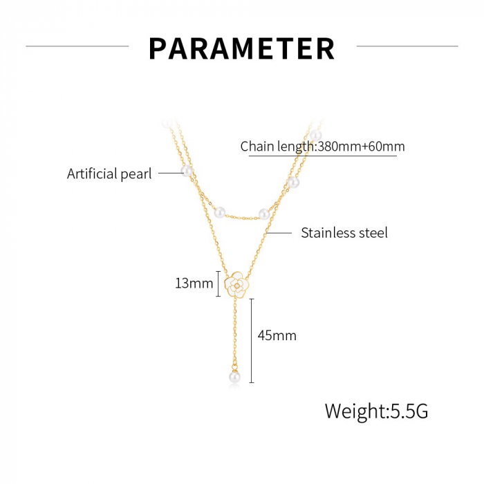 Colier inox dublu cu perle si floare [10]