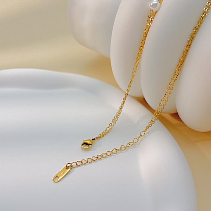 Colier inox dublu cu perle si floare [9]