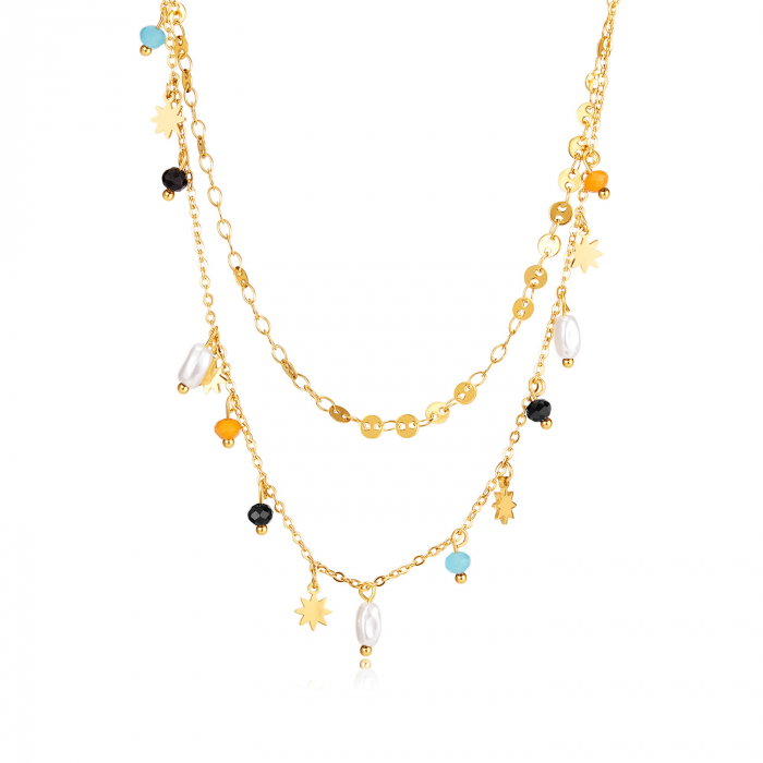 Colier inox dublu cu perle si margele [1]