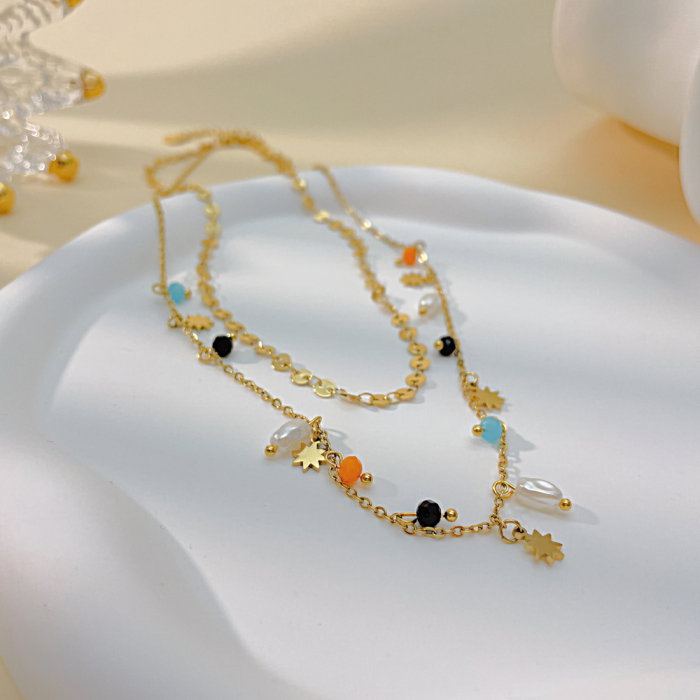 Colier inox dublu cu perle si margele [13]