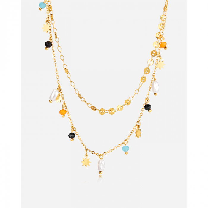 Colier inox dublu cu perle si margele [15]