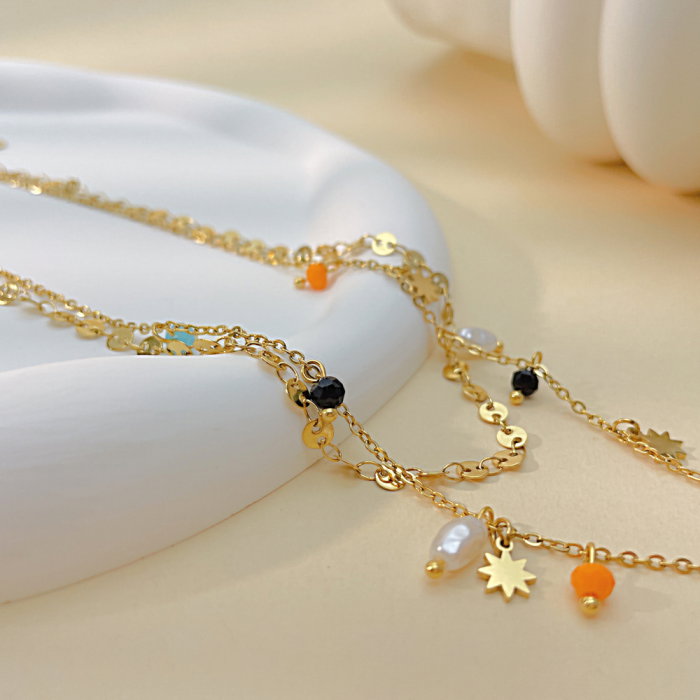 Colier inox dublu cu perle si margele [5]