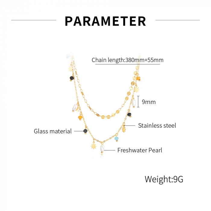 Colier inox dublu cu perle si margele [8]