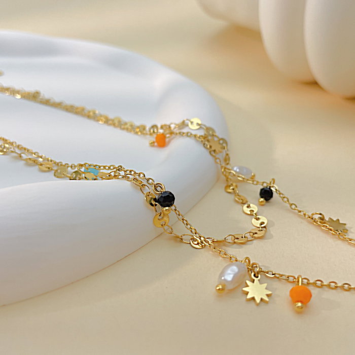 Colier inox dublu cu perle si margele [10]