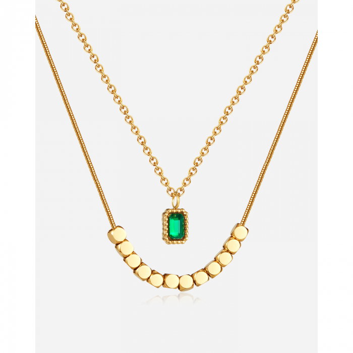 Colier inox dublu cu zirconiu si pandantive cubice [15]