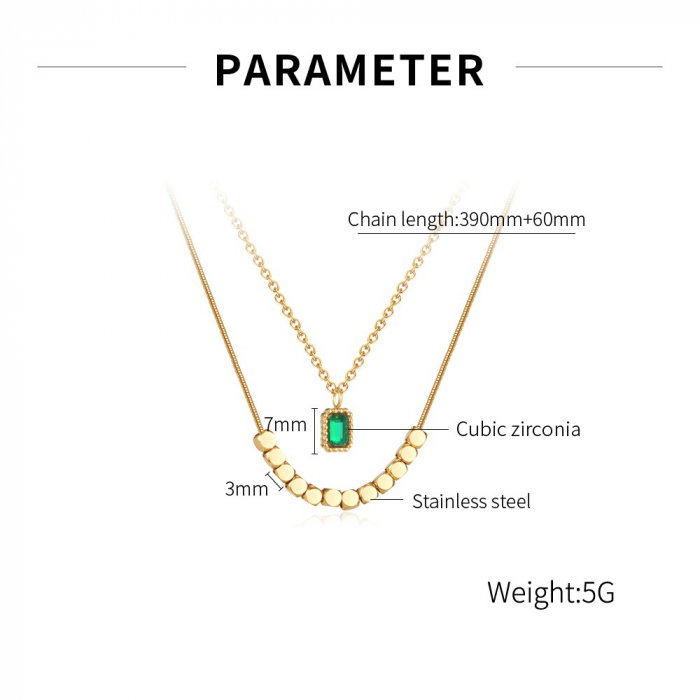 Colier inox dublu cu zirconiu si pandantive cubice [11]